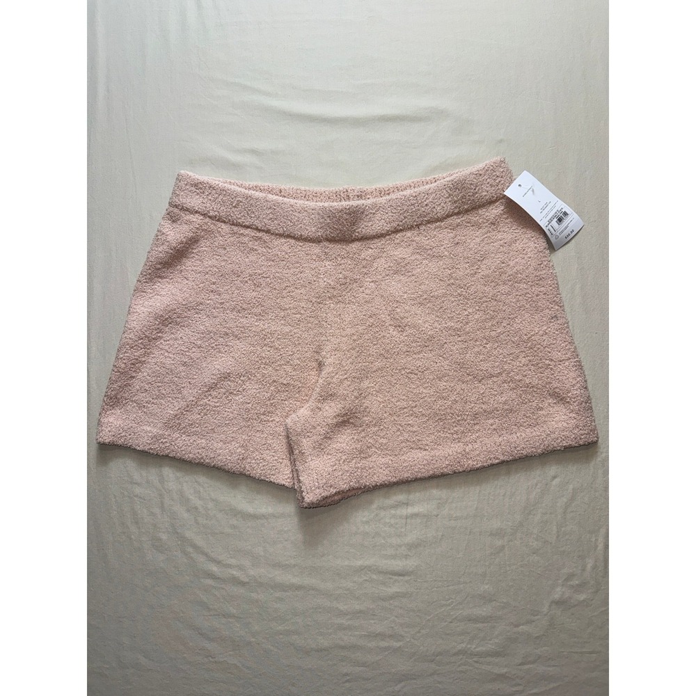Isabel Maternity Fuzzy Knit Lounge Shorts Taupe Pink Large NWT